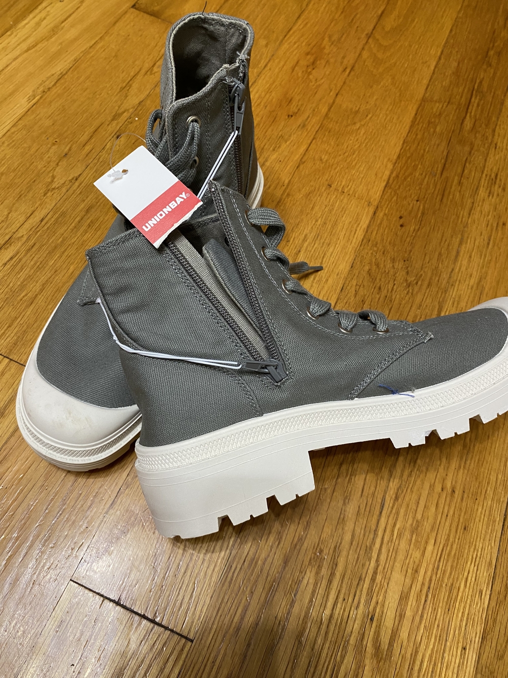 UNIONBAY Grey Canvas Combat Boots with Lug Sole